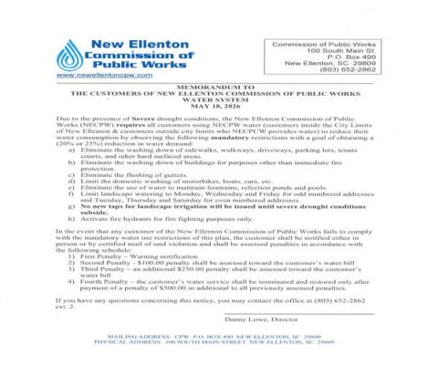 CPW Restrictions on water use